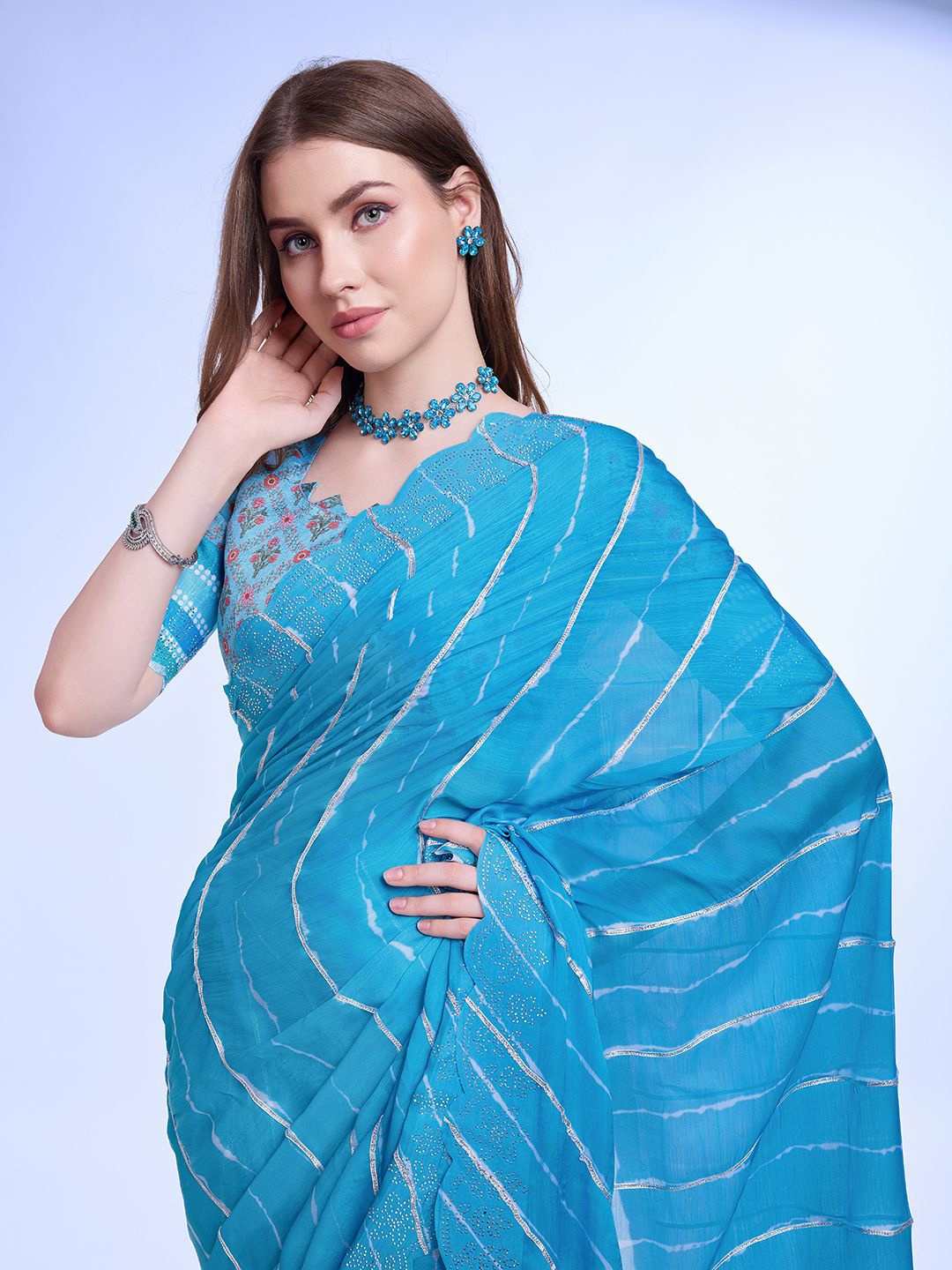 

Mitera Leheriya Embroidered Saree, Blue