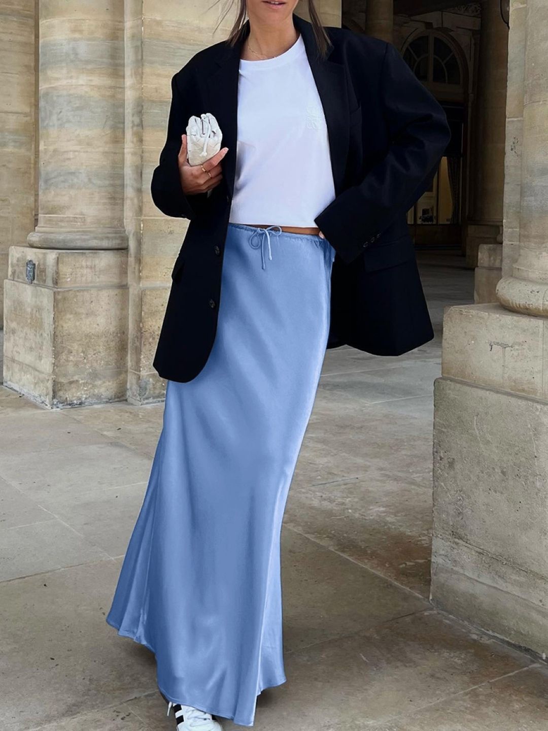 

KPOP Women Solid Straight Maxi Slip-On Skirt, Blue