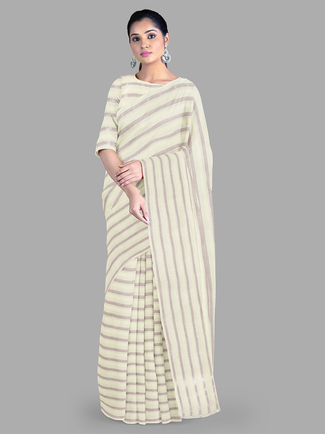 

The Chennai Silks Striped Pure Cotton Kasavu Saree, Off white