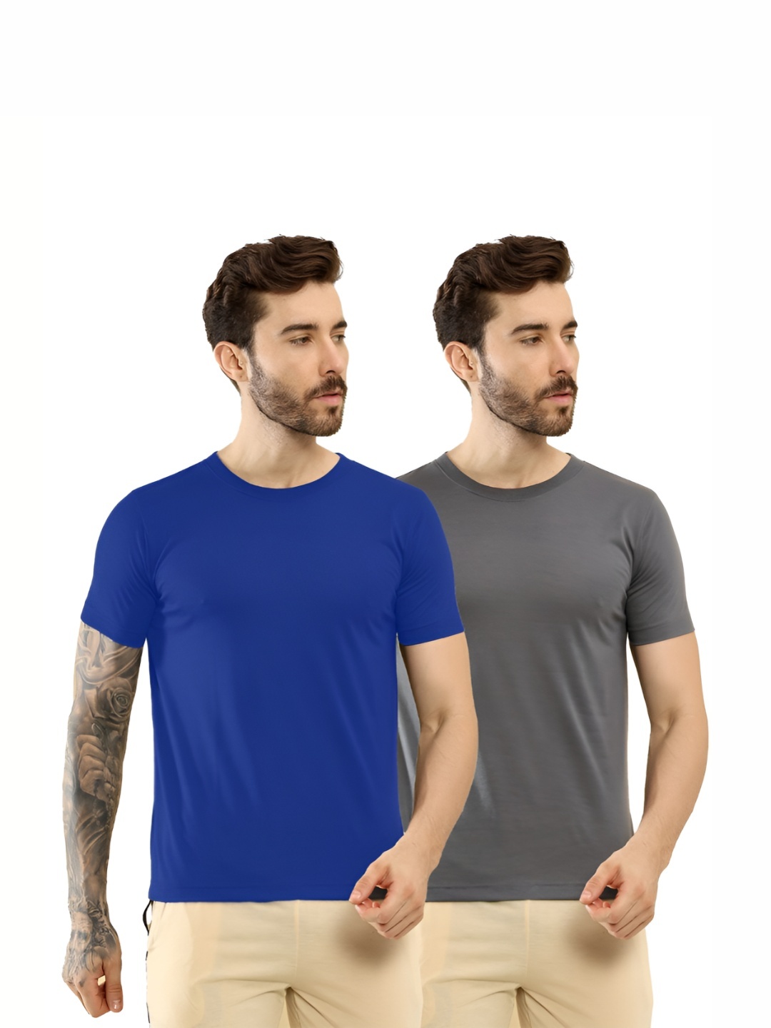 

T.T. Men Pack Of 2 Solid Round Neck Slim Fit T-shirts, Grey