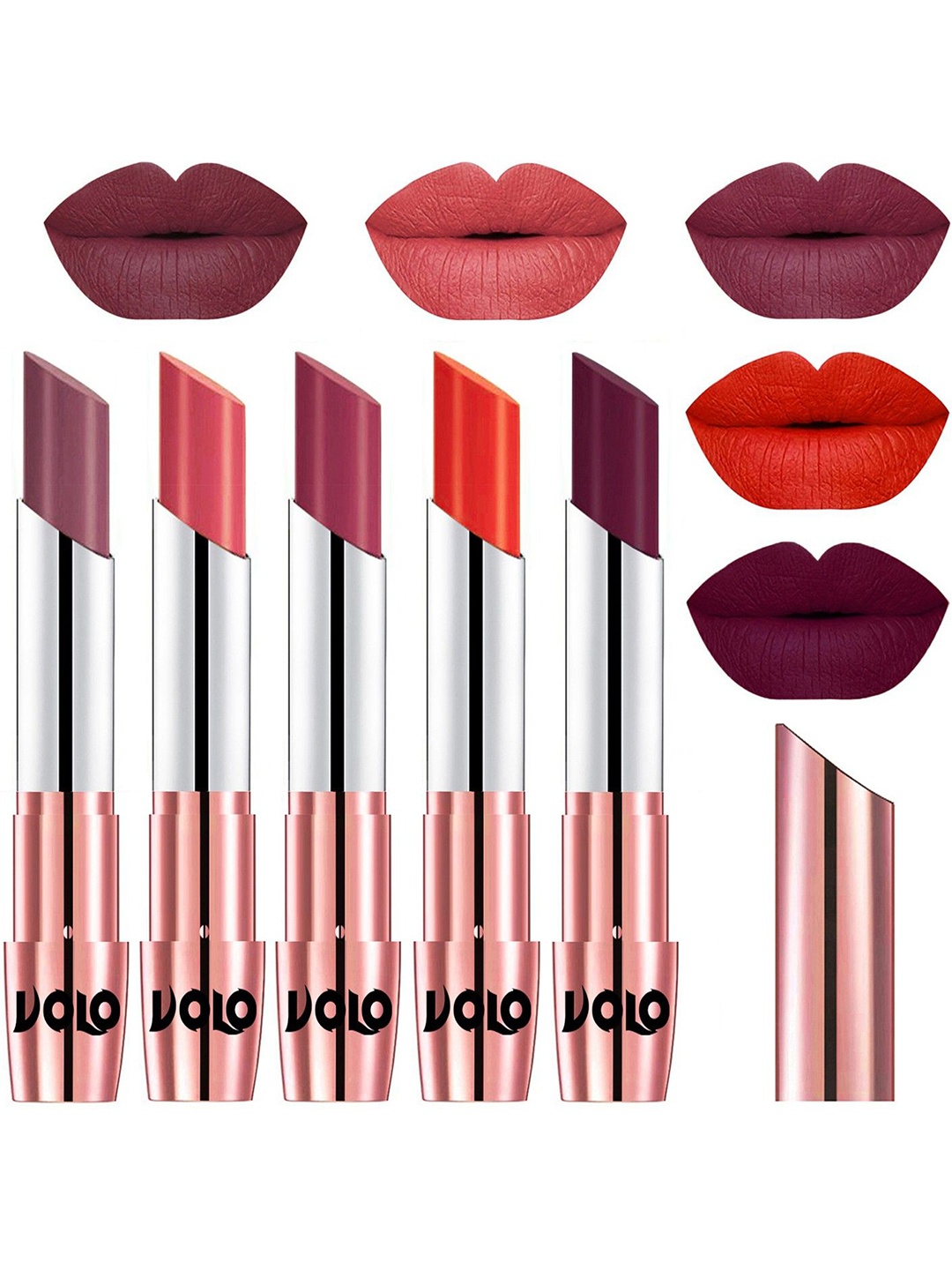 

VOLO Set Of 5 Creme Matte Lipsticks - Plum 36-Dark Peach 37-Rose Pink 38-Coral 39-Wine 47