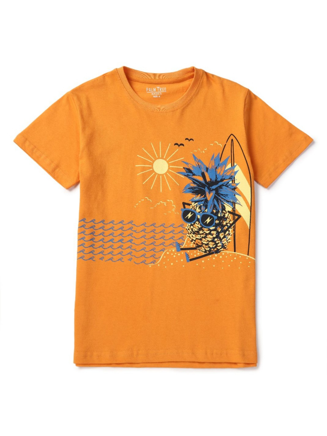 

Palm Tree Boys Graphic Printed Round Neck Cotton T-Shirt, Orange