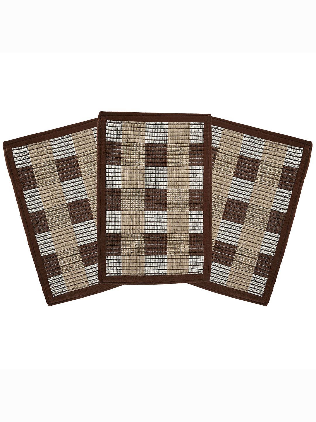 

Kuber Industries Brown & Grey 3 Pieces Checked Anti Skid Door Mats