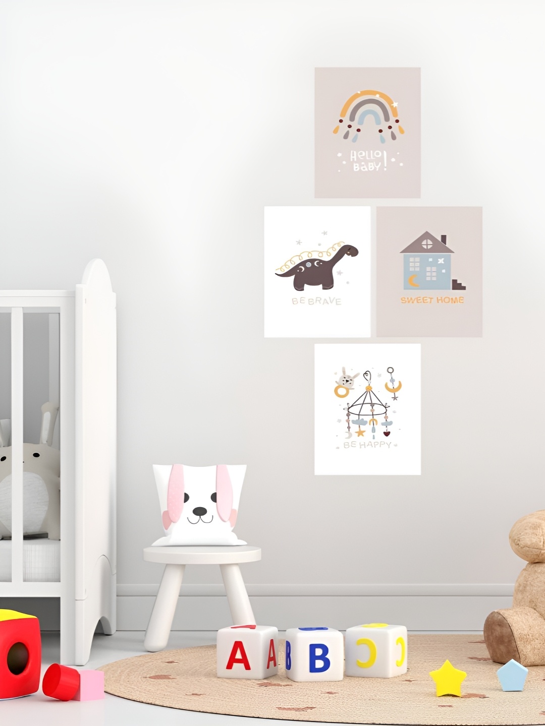 

CVANU White & Beige 4 Pieces Printed Wall Posters