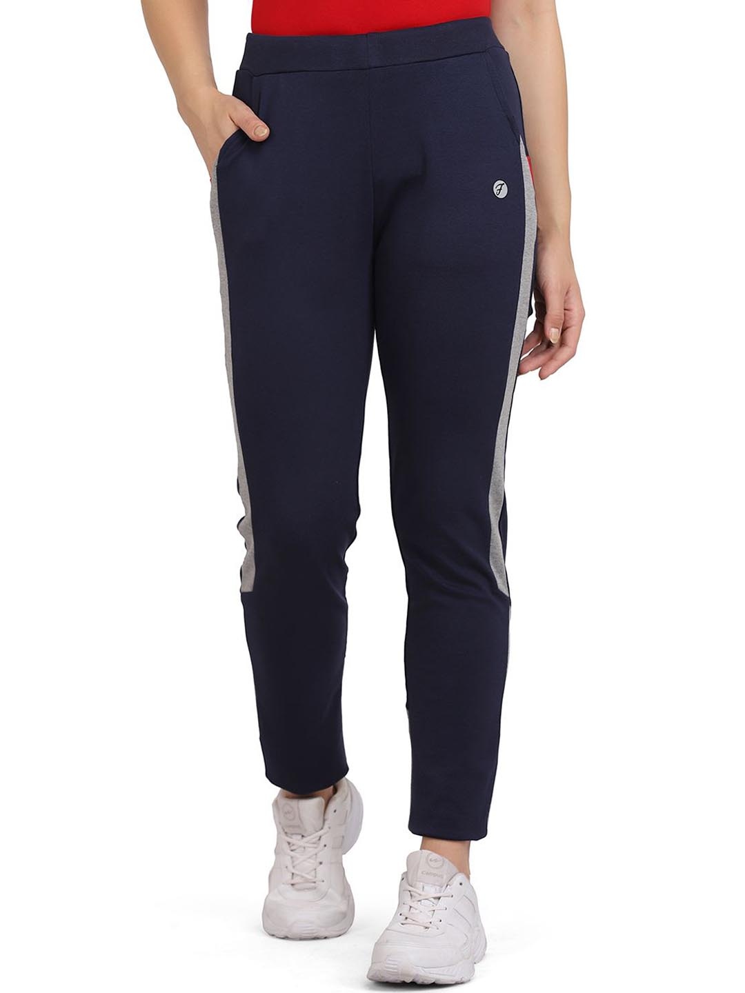 

FUTURO Women Colorblocked Cotton Slim-Fit Mid-Rise Track Pants, Navy blue
