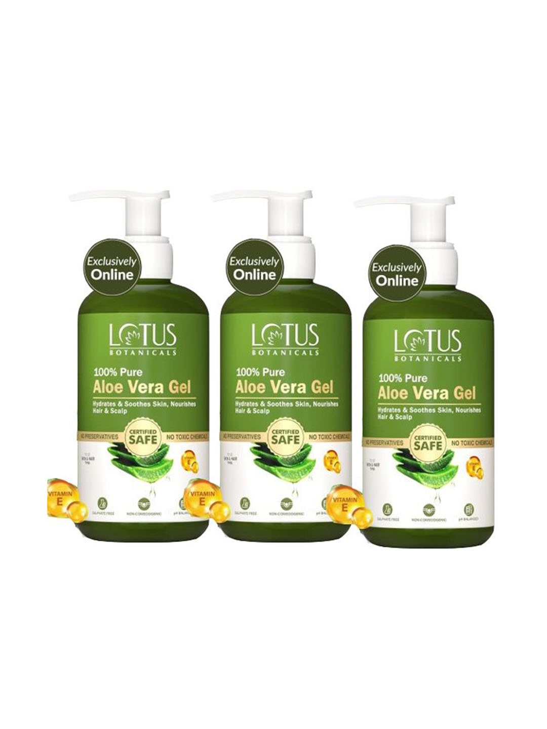 

Lotus Botanicals Set Of 3 Pure Aloe Vera Gel - 200 ml Each, Green