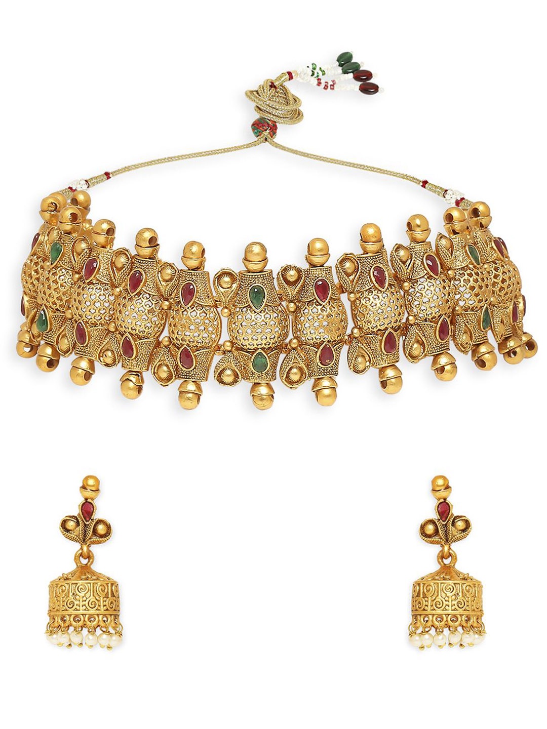 

Anouk Gold-Toned Stones-Studded & Beaded Temple Necklace And Earrings