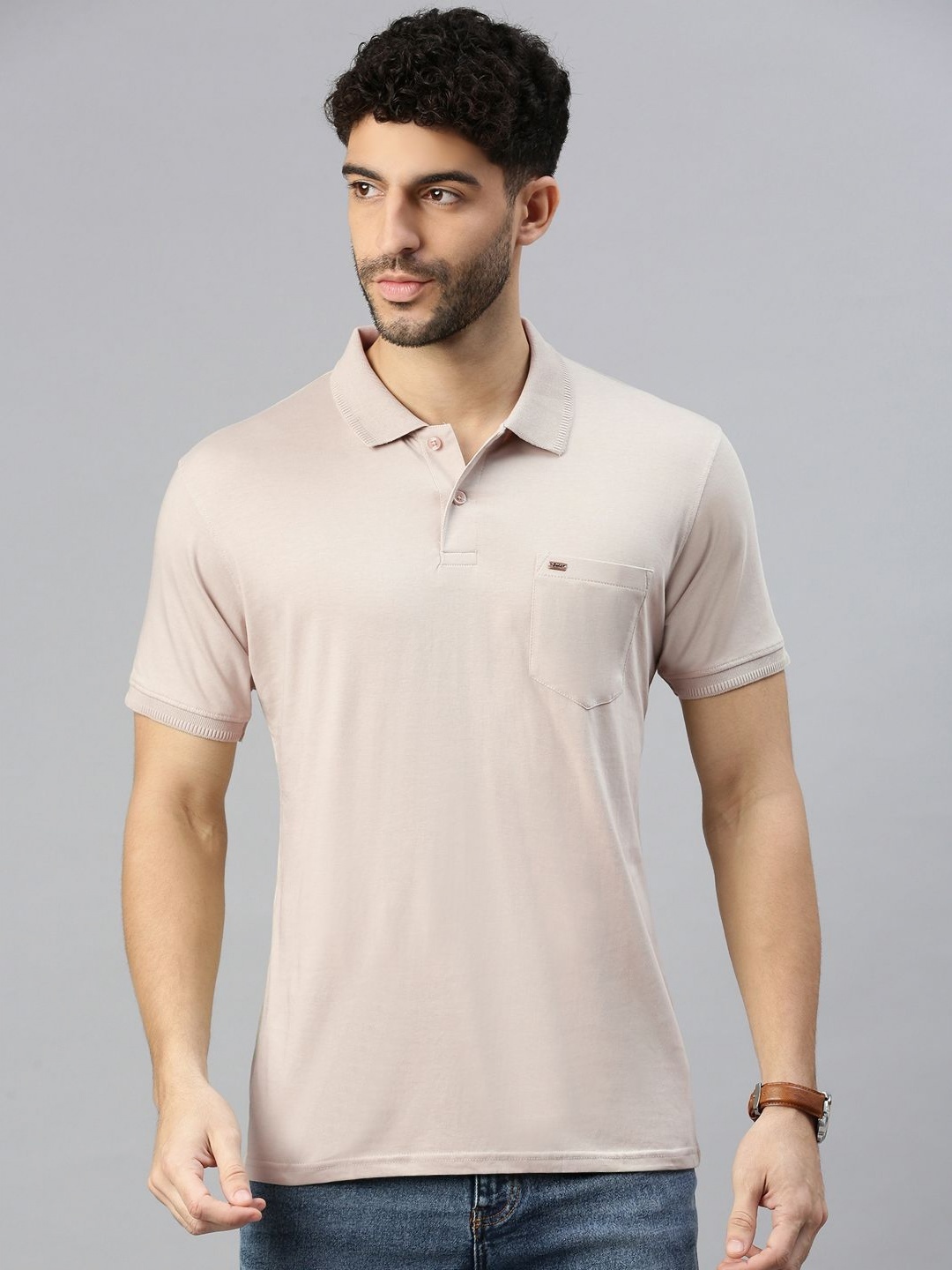 

ZEDD Men Solid Polo Collar Cotton T-shirt, Beige