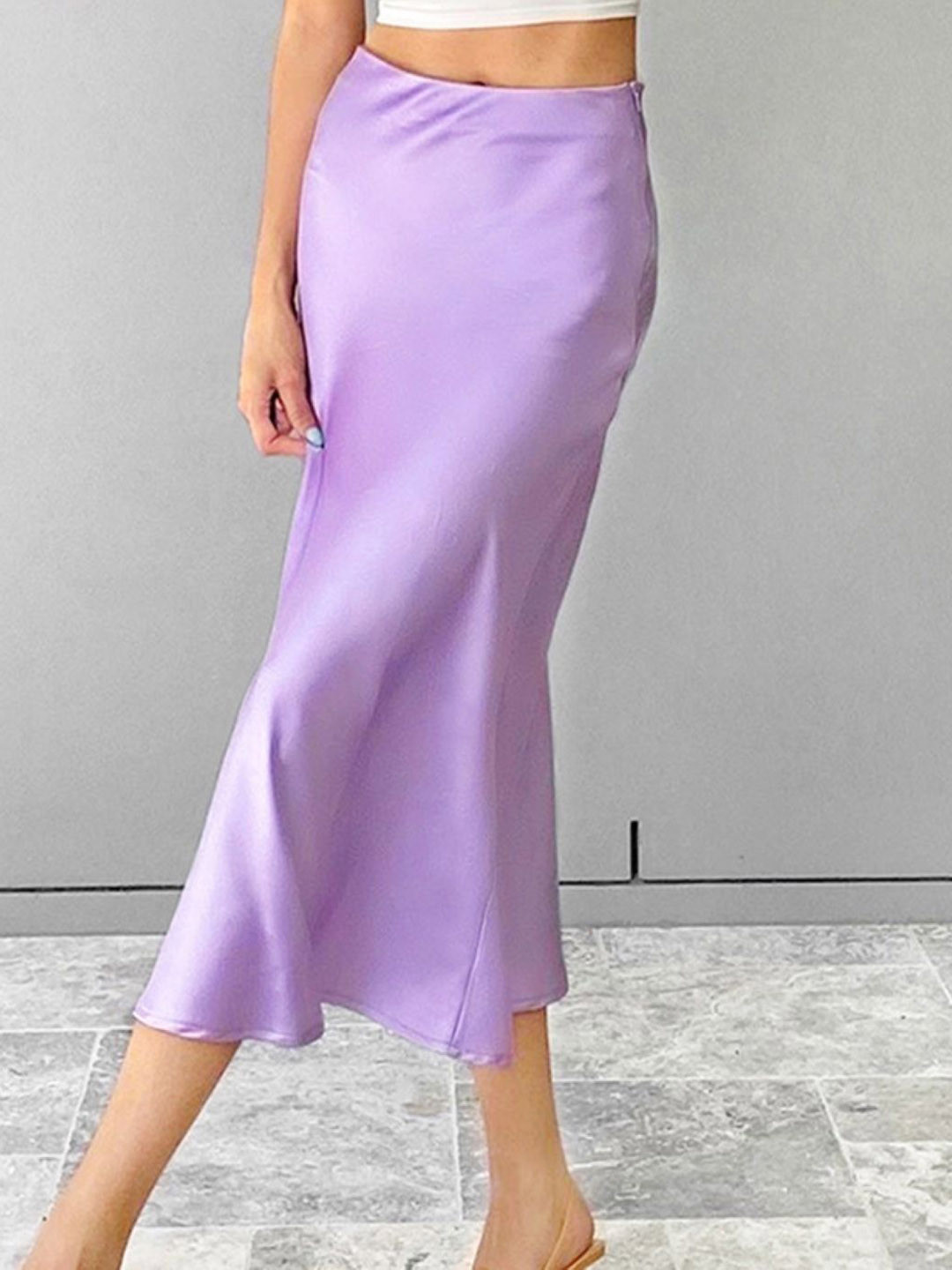 

KPOP Straight Midi Slip-On Skirt, Purple