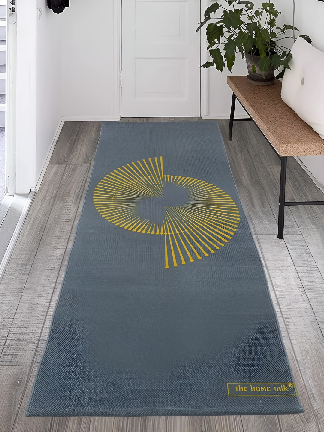 

THE HOME TALK Grey & Yellow Geometric Printed Cotton Yoga Mat