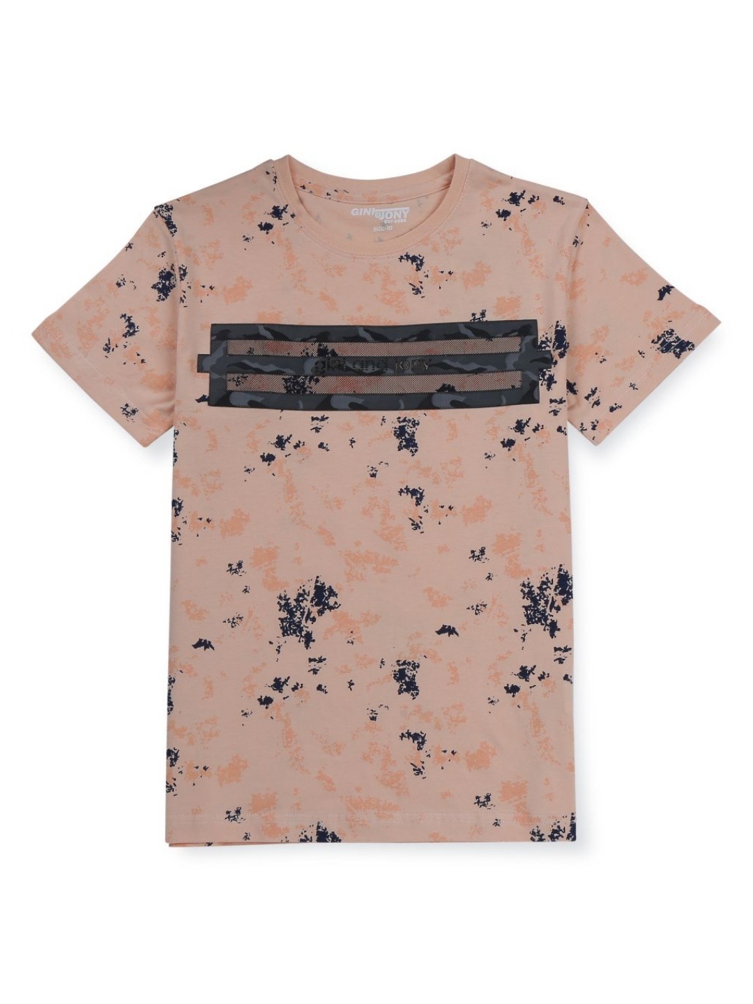 

Gini and Jony Boys Abstract Printed Round Neck Cotton T-shirt, Peach