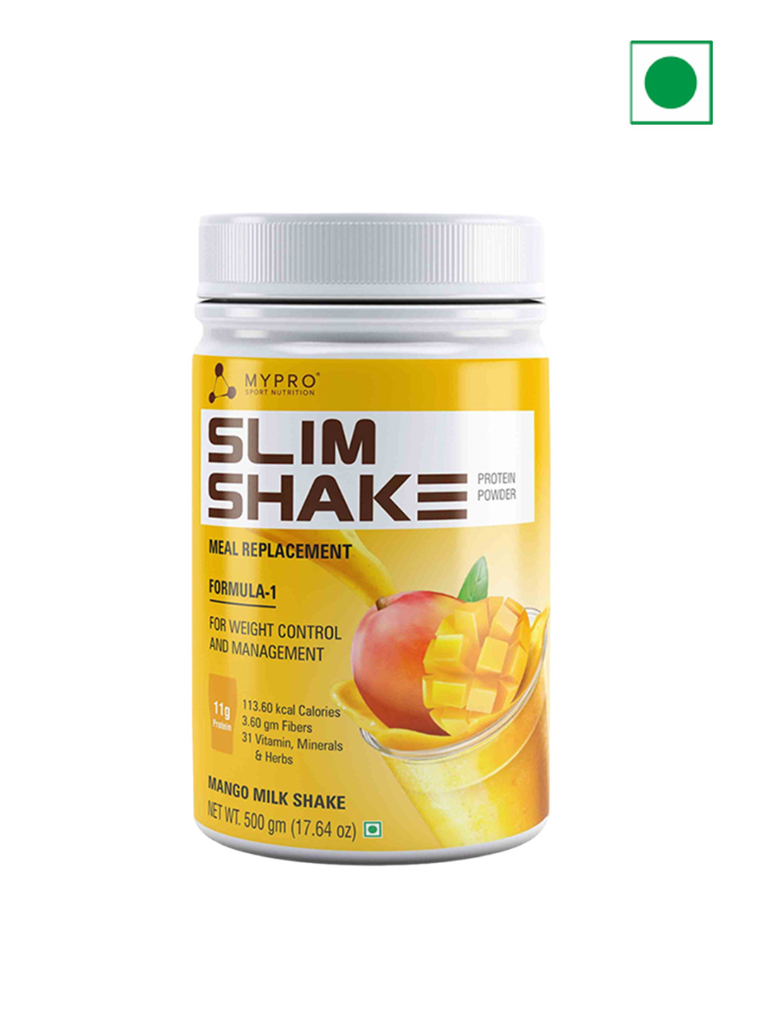 

Mypro Sport Nutrition Slim Shake Meal Replacement Powder 500gm Mango Milk Shake, Yellow