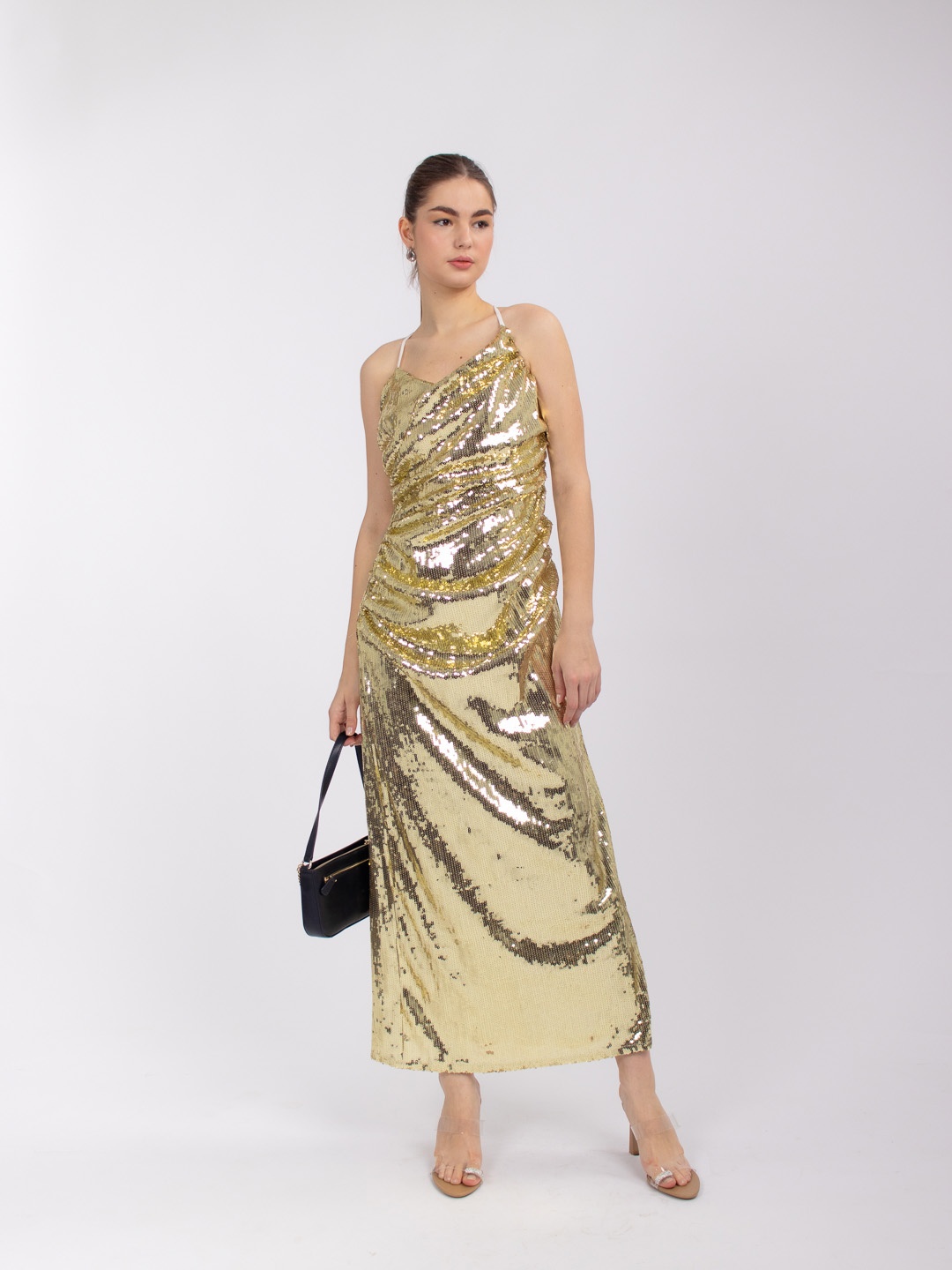 

Stylecast X Hersheinbox Embellished Ruched Sheath Maxi Dress, Gold