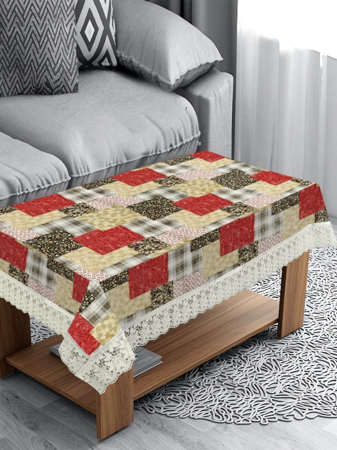 

LooMantha Beige & Red Floral Printed 4 Seater Table Cover
