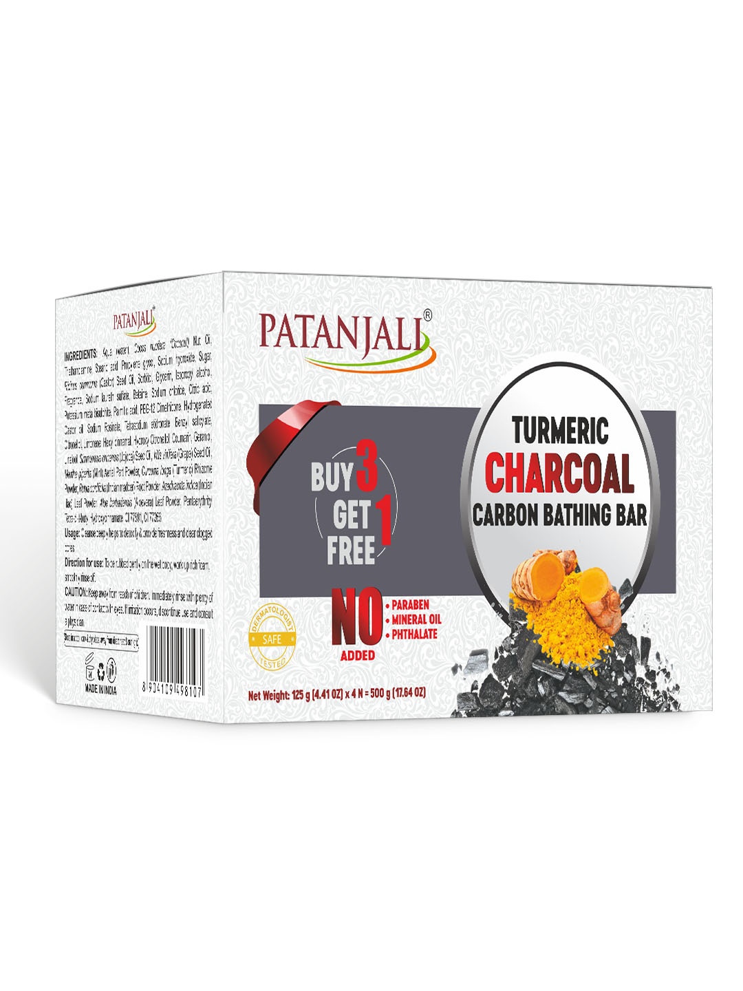 

Patanjali Turmeric Charcoal Carbon Bathing Soap Combo - 125g Each - Buy 3 Get 1 Free, Beige