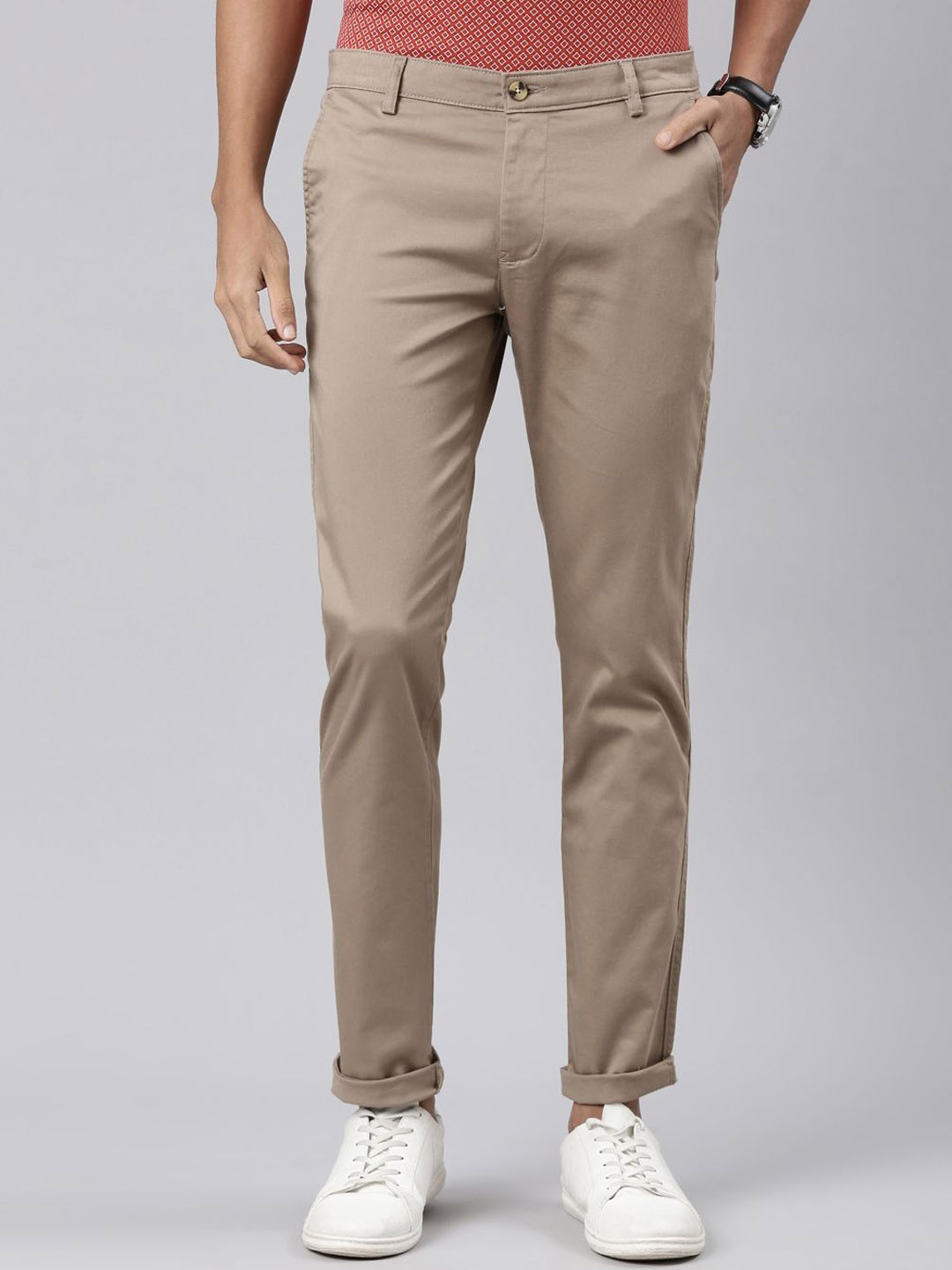 

Classic Polo Men Solid Slim Fit Chinos Trousers, Khaki