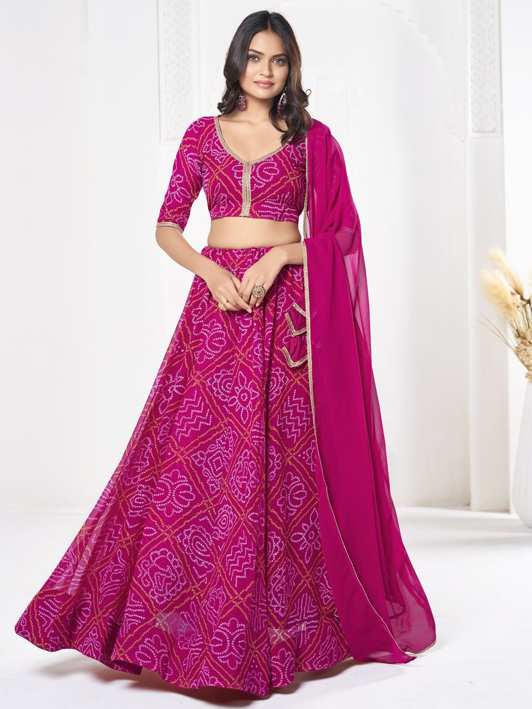 

KALINI Printed Semi-Stitched Lehenga & Unstitched Blouse With Dupatta, Pink