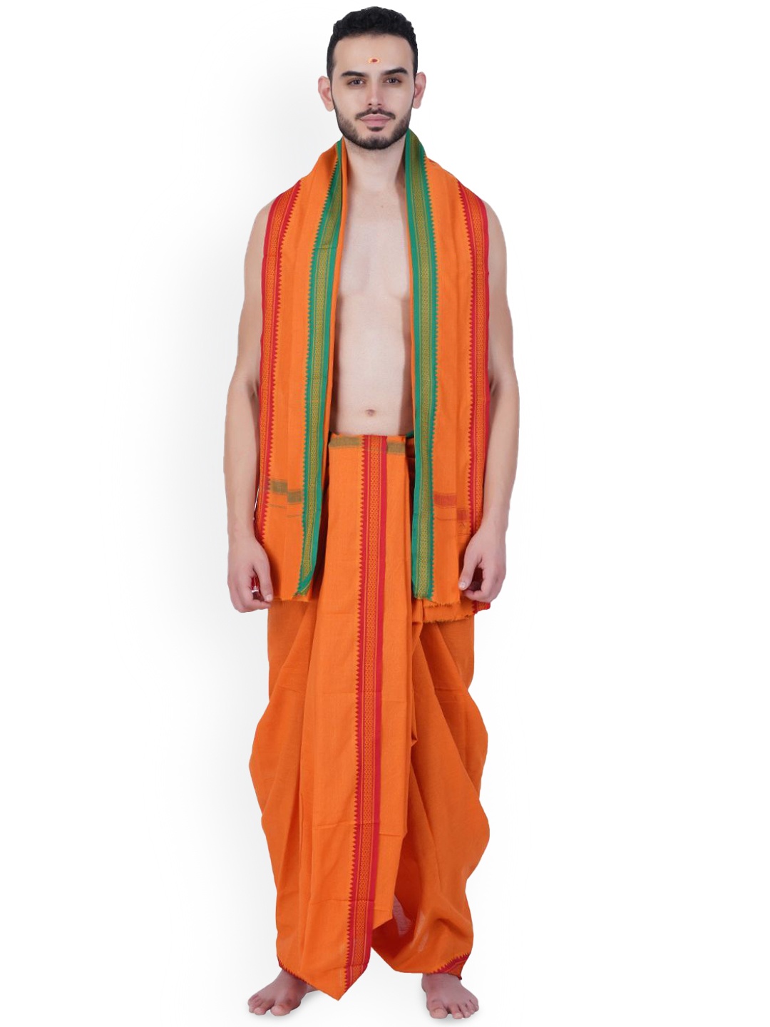 

Ethazh Men Dhoti With Angavastram, Orange