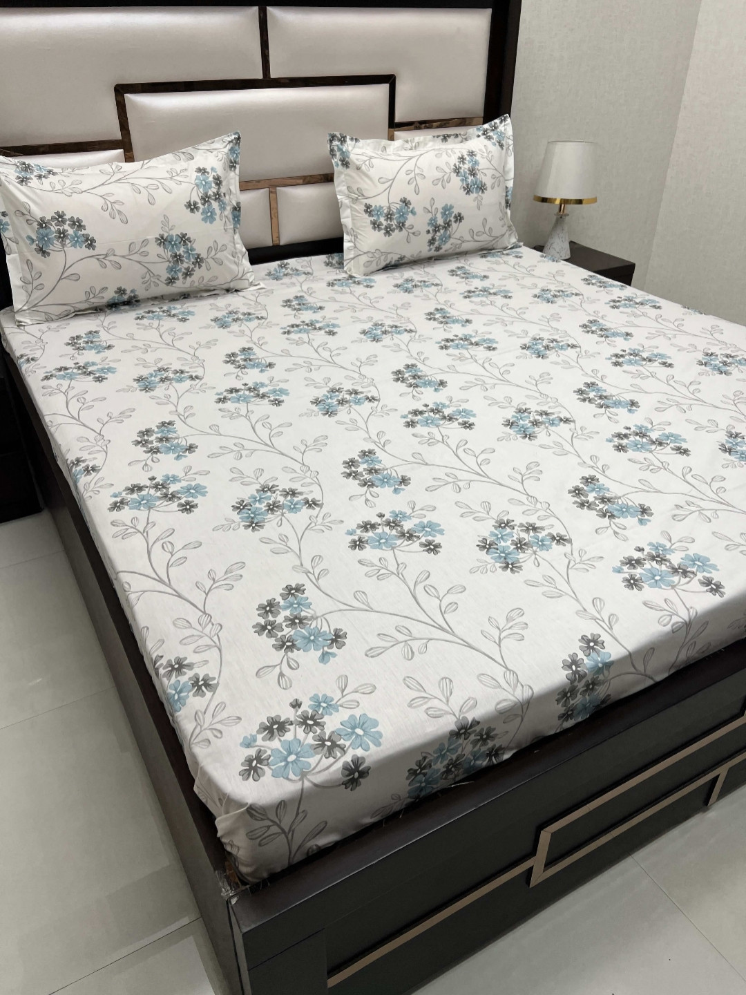 

Pure Decor White & Grey Floral 400 TC King Bedsheet with 2 Pillow Covers