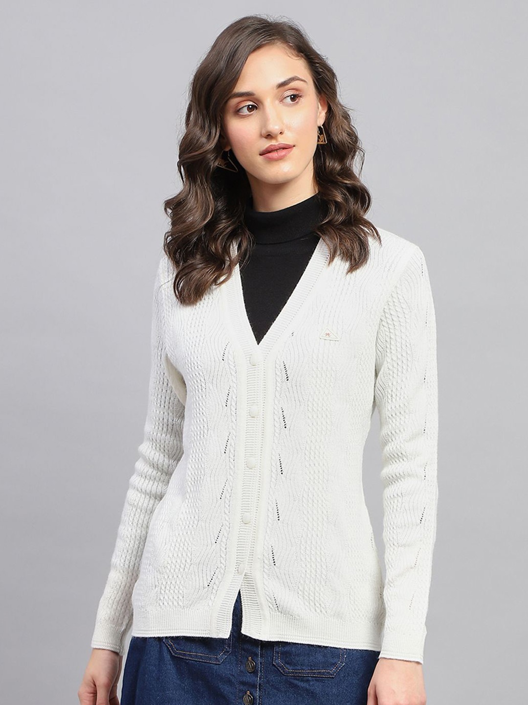 

Monte Carlo Women Cable Knit Woollen Cardigan, White