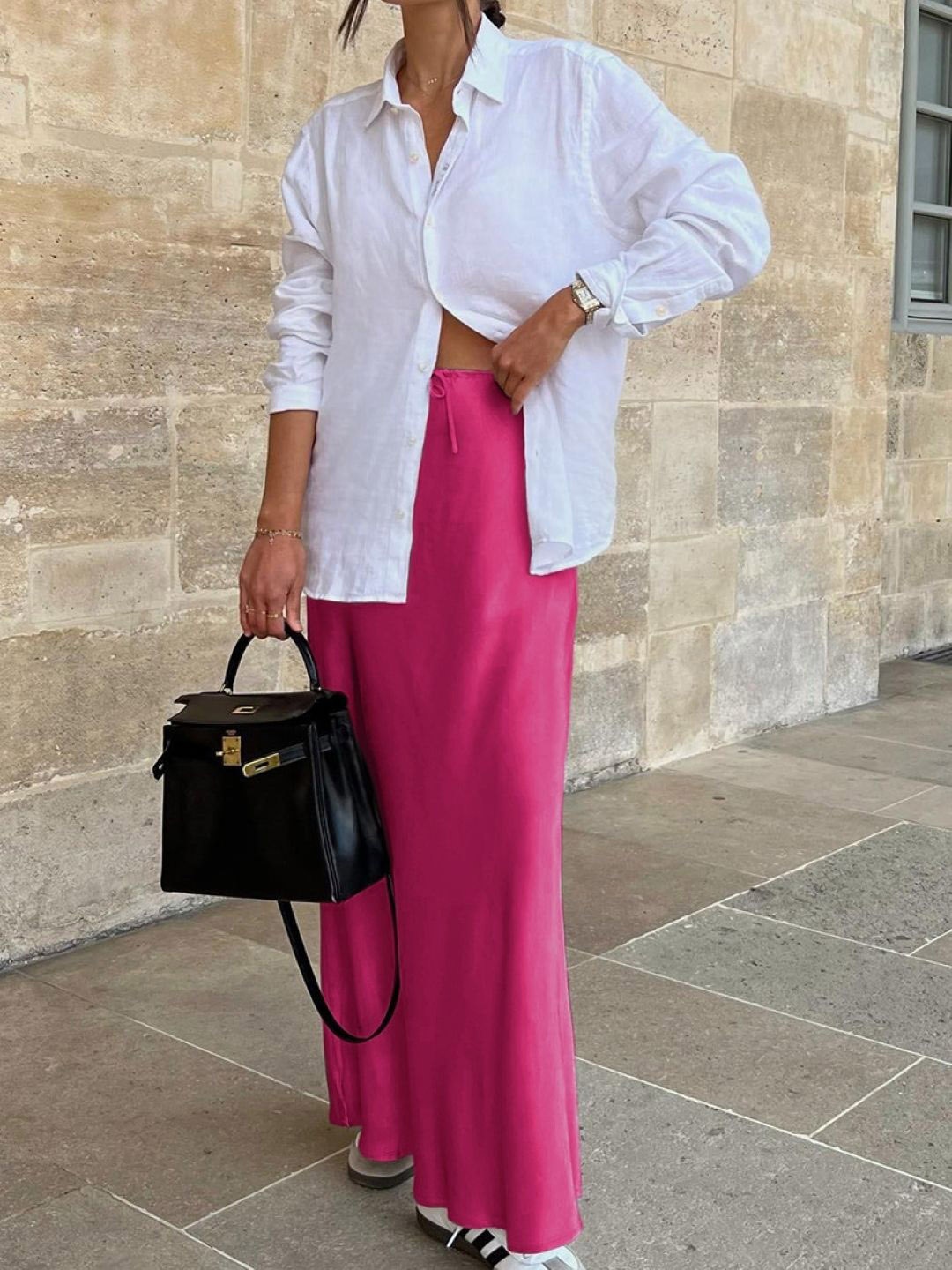 

KPOP Straight Women Maxi Slip-On Skirt, Pink