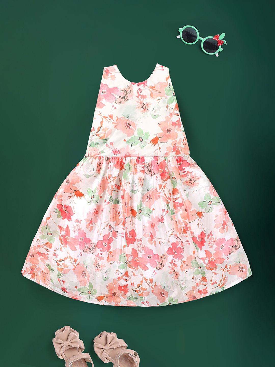 

BAESD Girls Floral Printed Organza Fit & Flare Dress, White