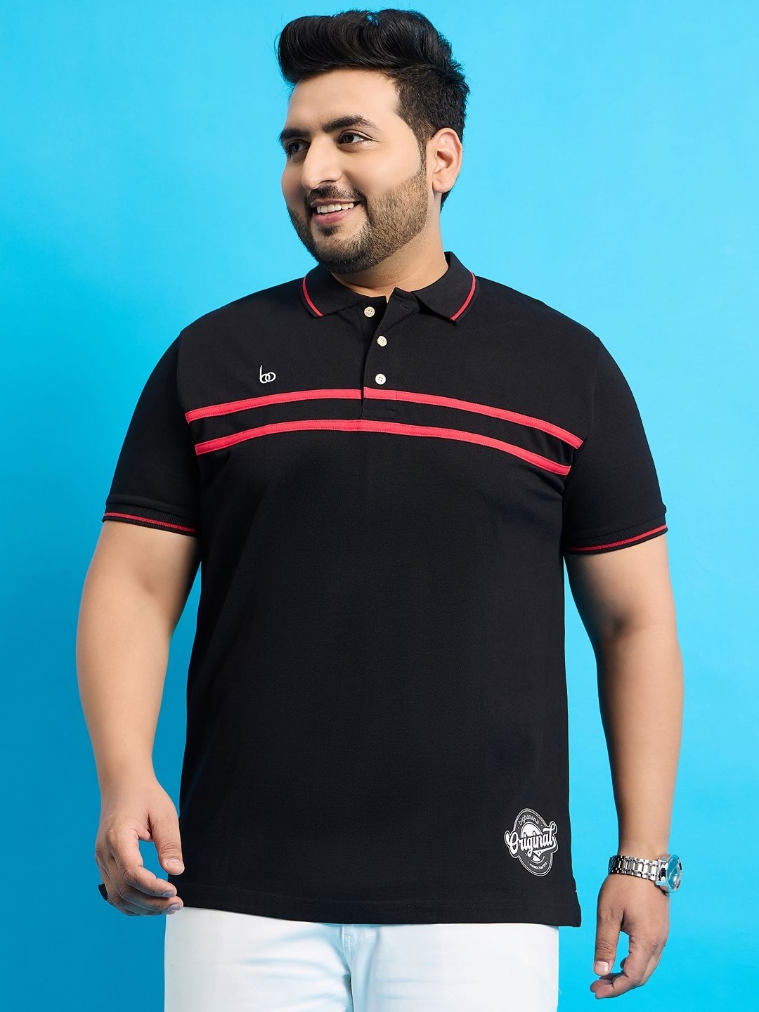 

bigbanana Originals Men Polo Collar Bio Finish Plus Size T-shirt, Black