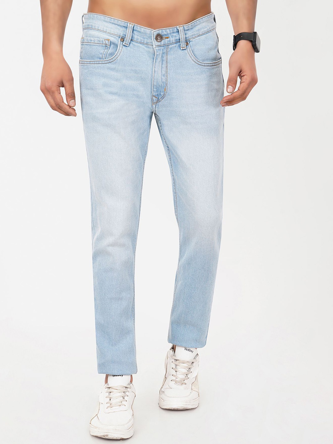

MEGHZ Men Erik Tapered Fit Heavy Fade Bleached Stretchable Jeans, Blue