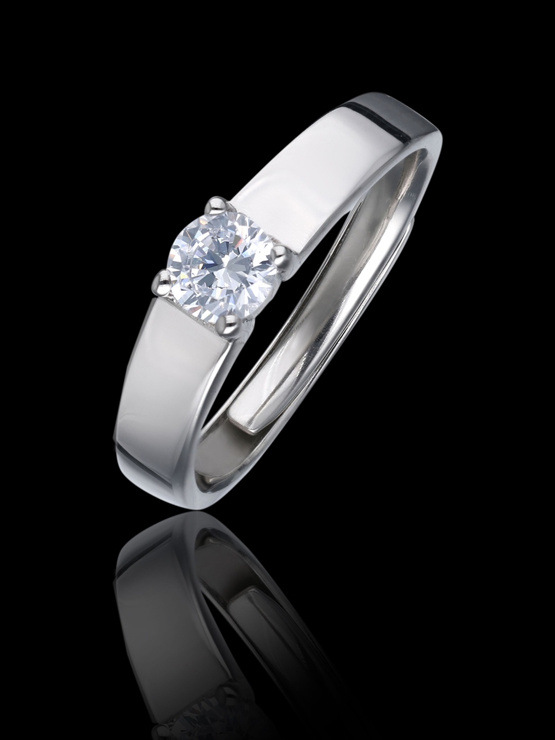 

DEESSA 925 Sterling Silver Rhodium-Plated Solitaire Stones Studded Adjustable Finger Ring