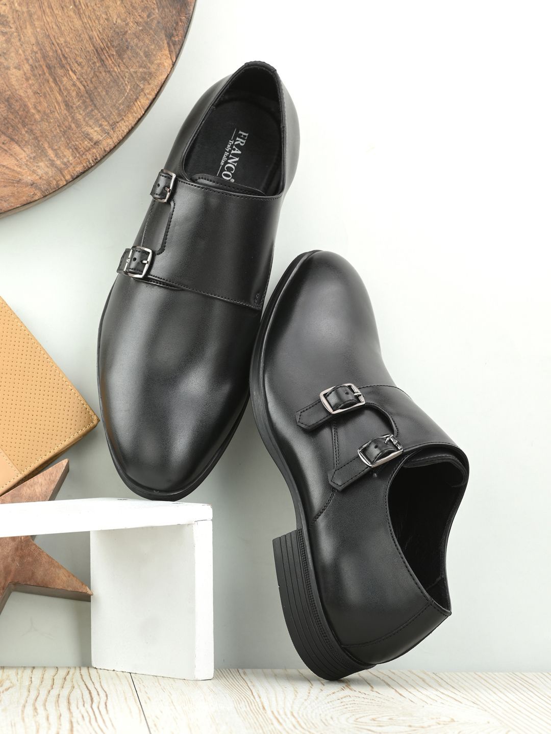 

Franco Leone Men Solid Formal Monk Shoes, Black