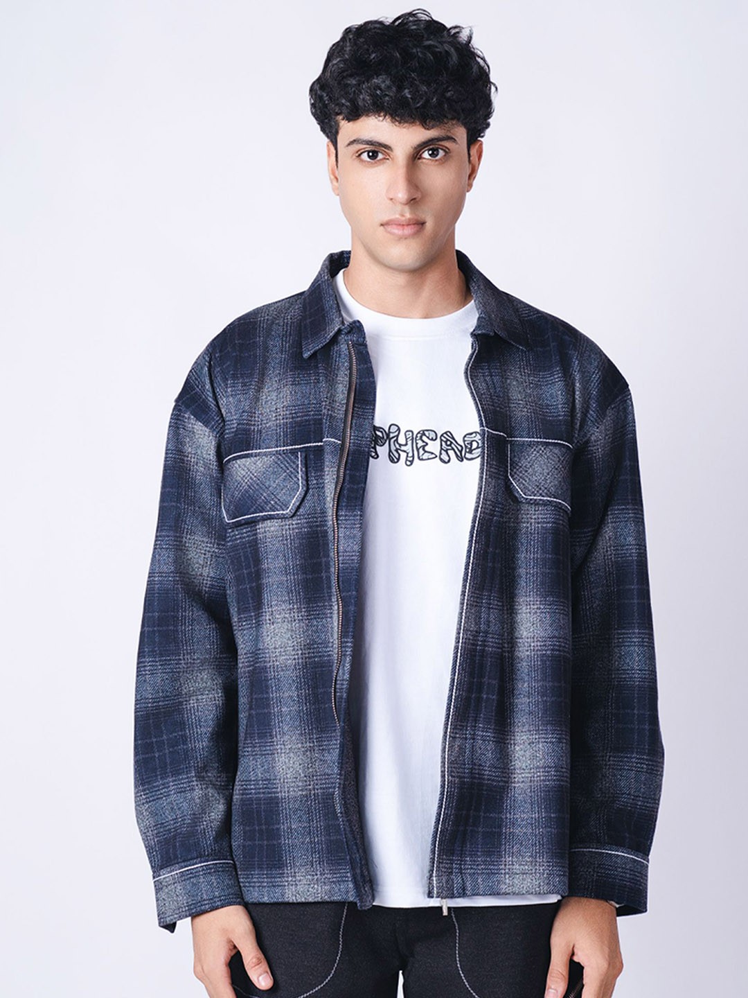 

HOP HEAD Unisex Checked Open Front Jacket, Blue