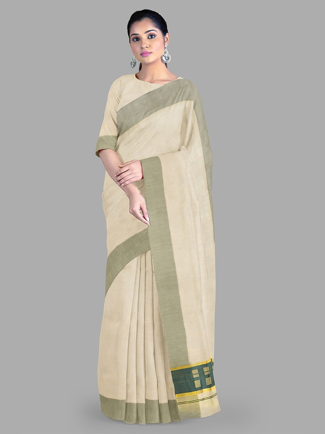 

The Chennai Silks Pure Cotton Kasavu Saree, Cream