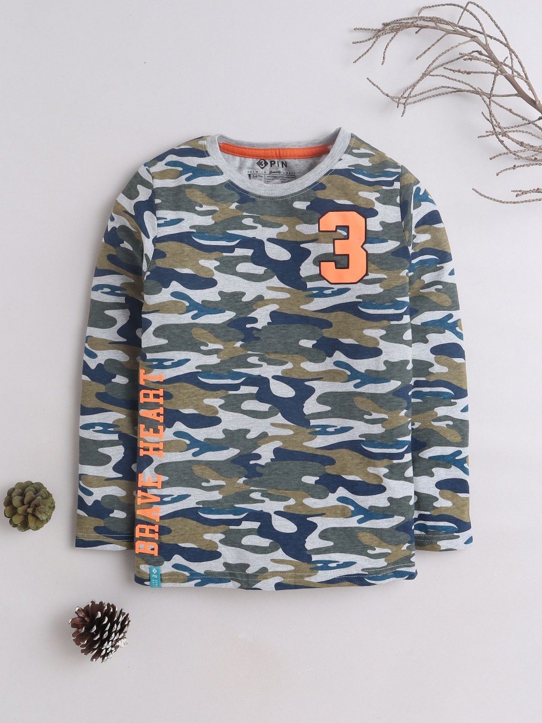 

3PIN Boys Camouflage Printed Round Neck Pure Cotton T-shirt, Grey