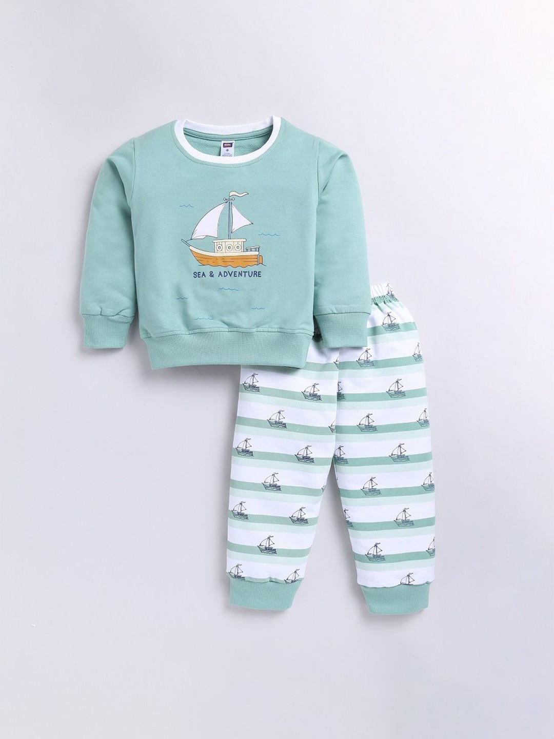 

Nottie Planet Boys Loopknit Boat Printed Round Neck Sweatshirt With Joggers, Sea green