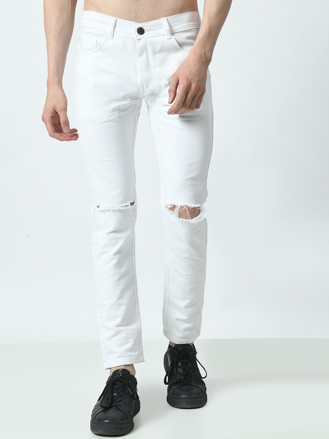 

LINARIA Men Classic Slim Fit Slash Knee Jeans, White