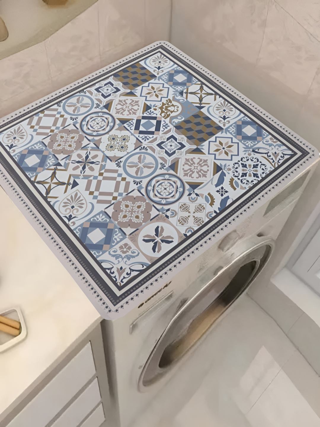 

Homecloud Beige & Blue Printed Waterproof Washing Machine Cover