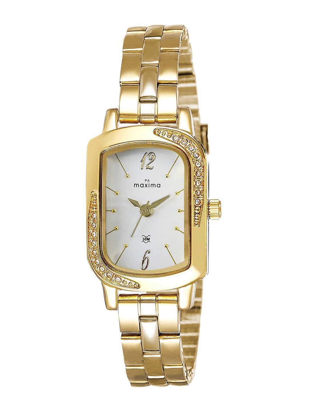 

maxima Women Embellished Dial & Stainless Steel Straps Analogue Watch 63680CMLY, White