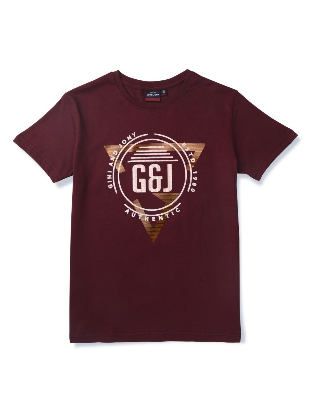 

Gini and Jony Boys Graphic Printed Round Neck Cotton T-shirt, Maroon