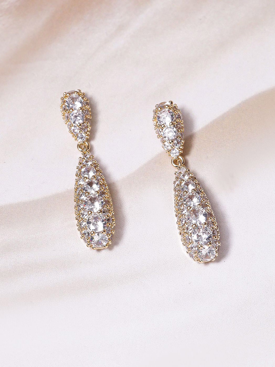 

Rubans 18K Gold-Plated Cubic Zirconia Studded Drop Earrings