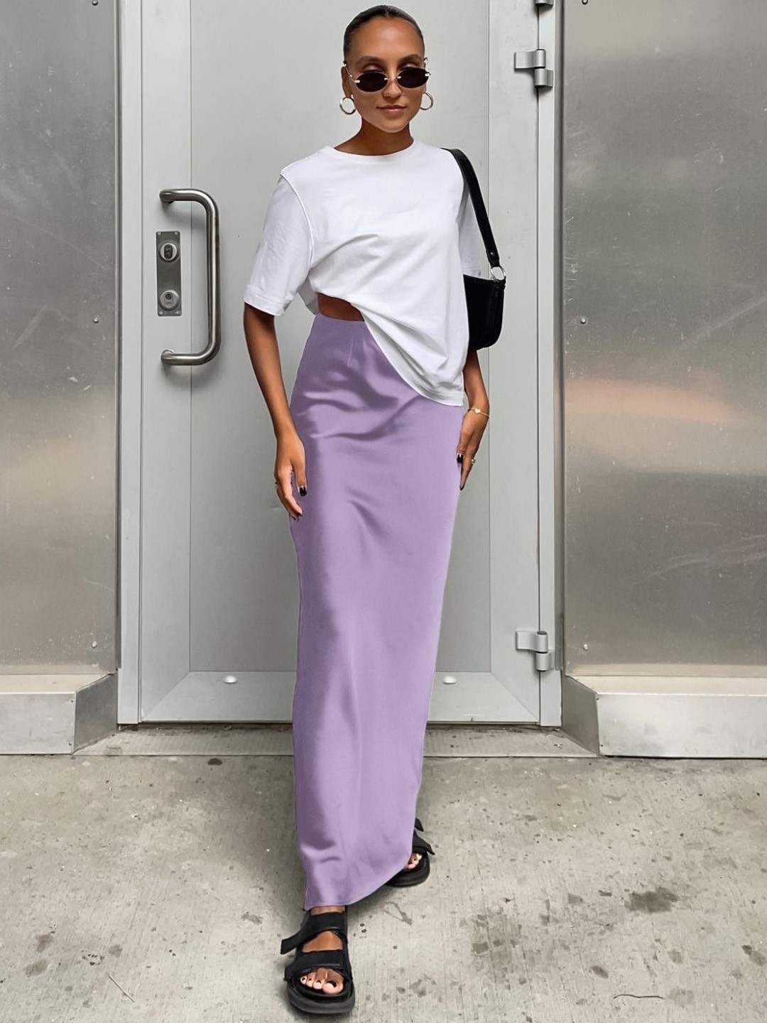 

KPOP Women Straight Maxi Slip-On Skirt, Purple