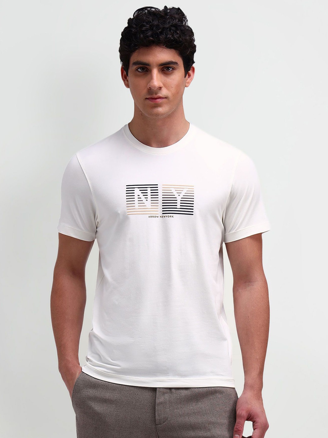 

Arrow New York Men Graphic Printed Round Neck Cotton T-shirt, White