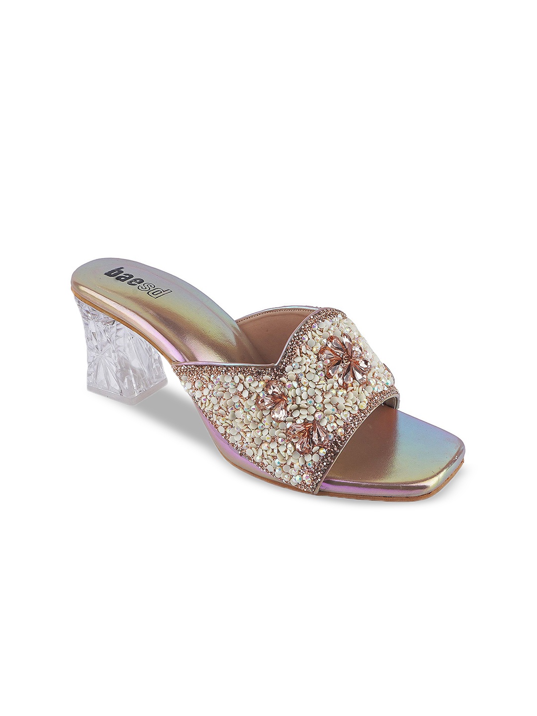 

BAESD Women Embellished Party Open Toe Block Heeled Sandals, Gold