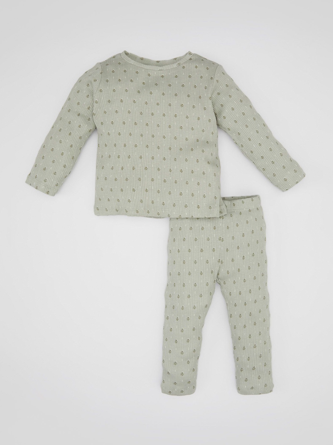 

DeFacto Girls Printed Pure Cotton T-Shirt With Trousers Night Suit, Grey
