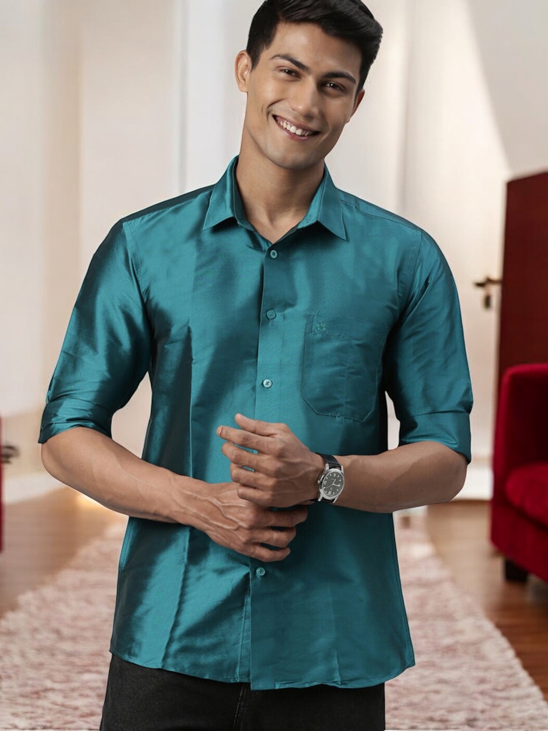 

TATTVA Spread Collar Casual Shirt, Blue