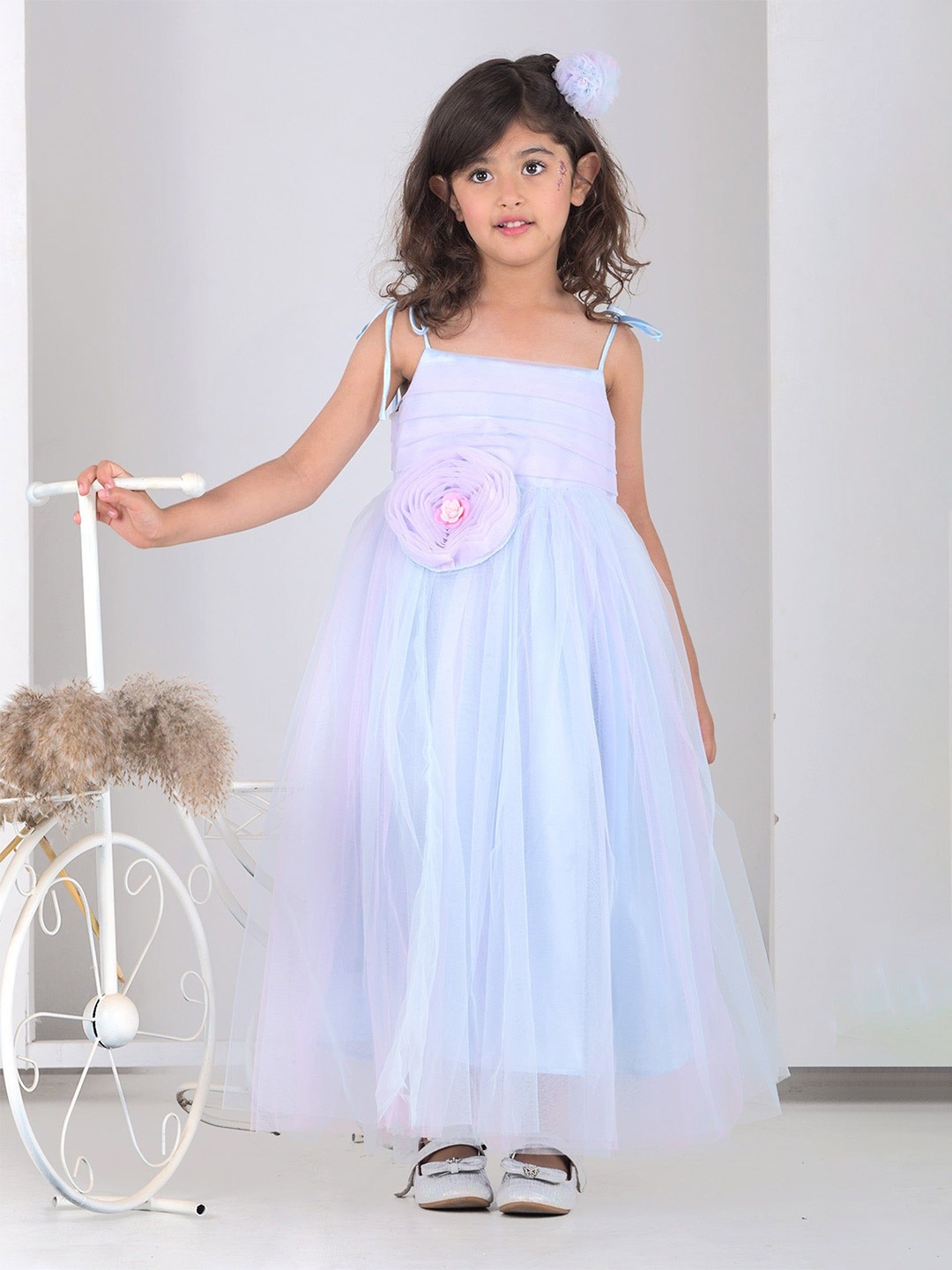 

Foreverkidz Girls Shoulder Straps Gathered or Pleated Gown Maxi Dress, Blue