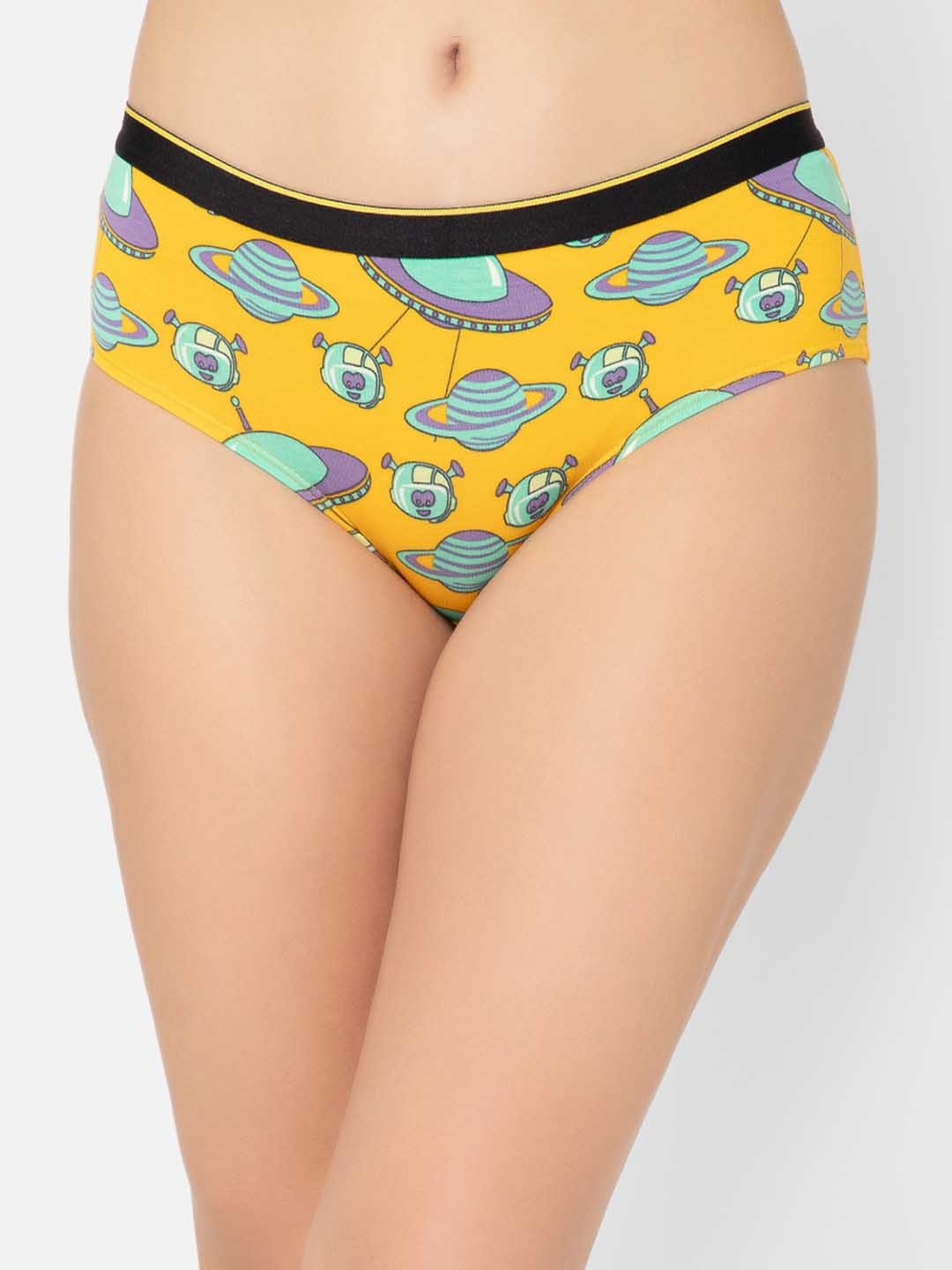

bummer Women Printed Micro Modal Spacepunks Mid Rise Hipster, Yellow