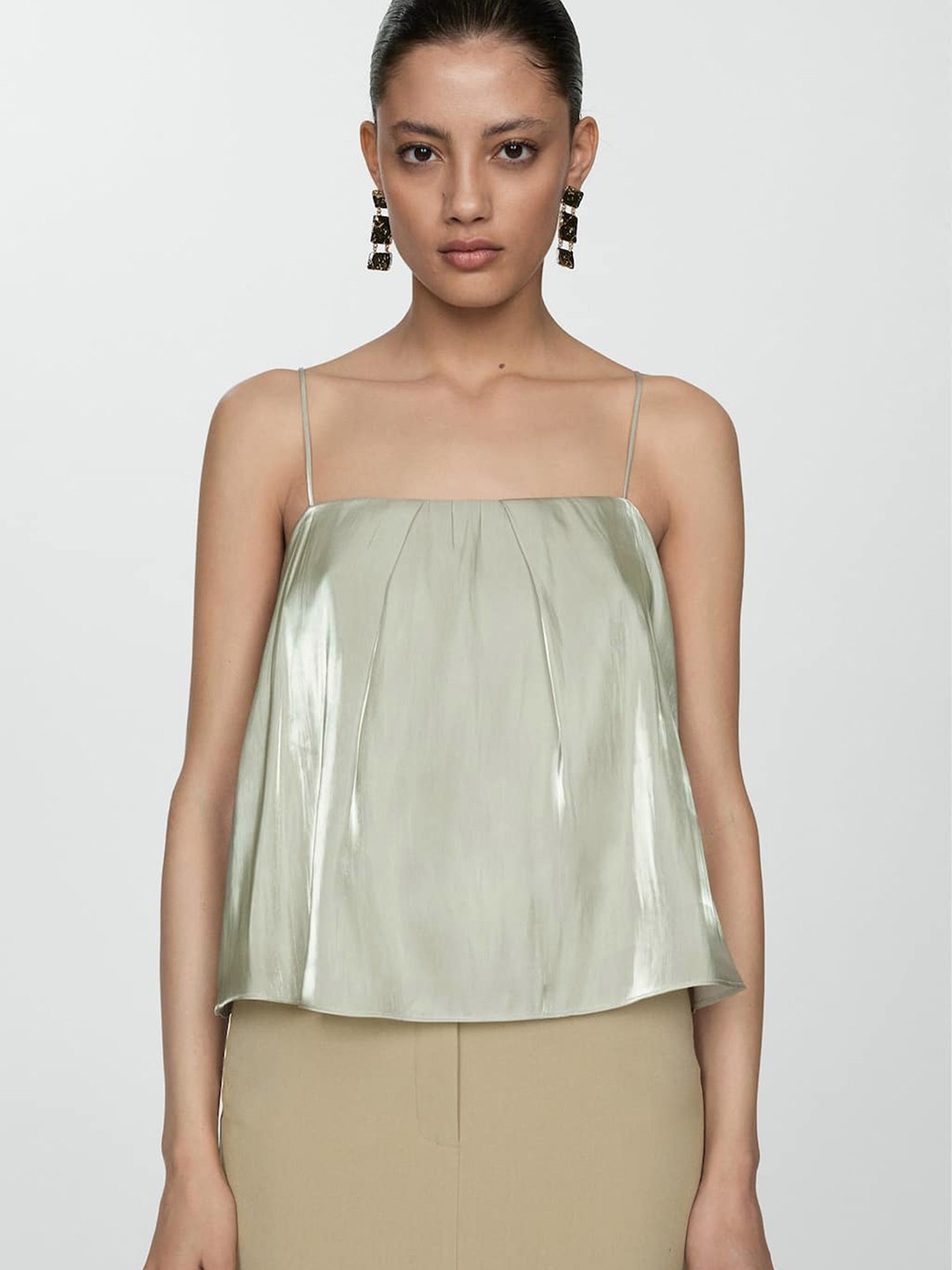 

MANGO Satin-Finish Shoulder Straps Top, Grey