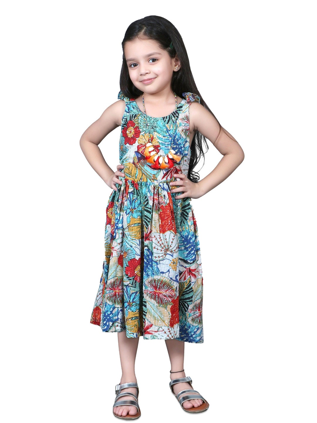 

EthIndia Girls Printed Fit & Flare Dress, Turquoise blue