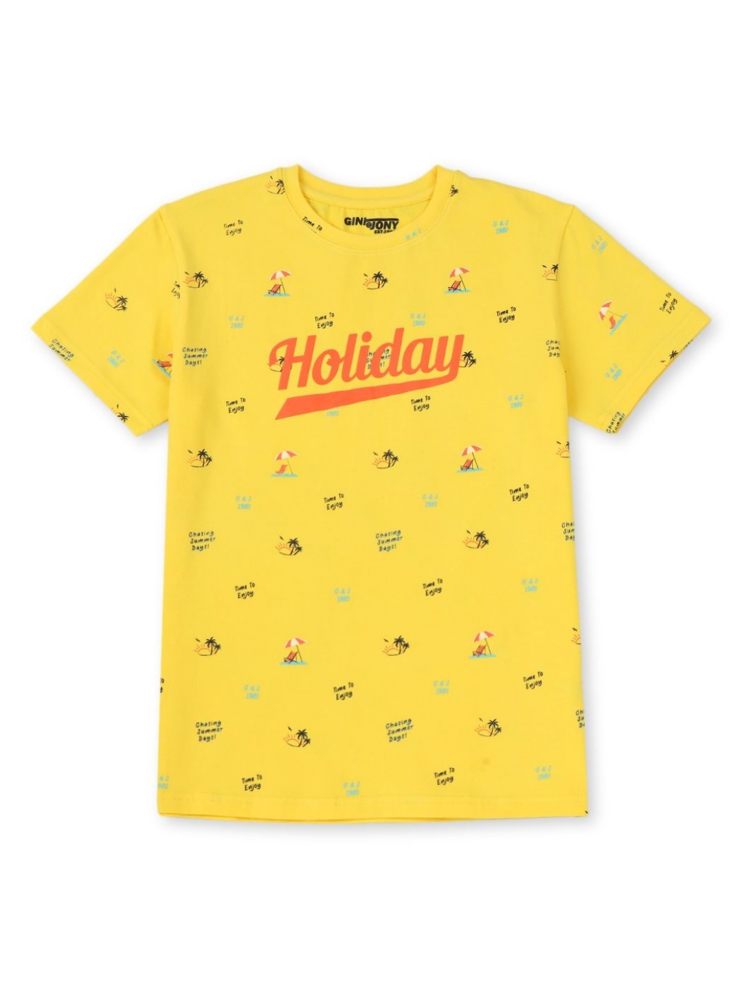 

Gini and Jony Boys Conversational Printed Round Neck Cotton T-shirt, Yellow