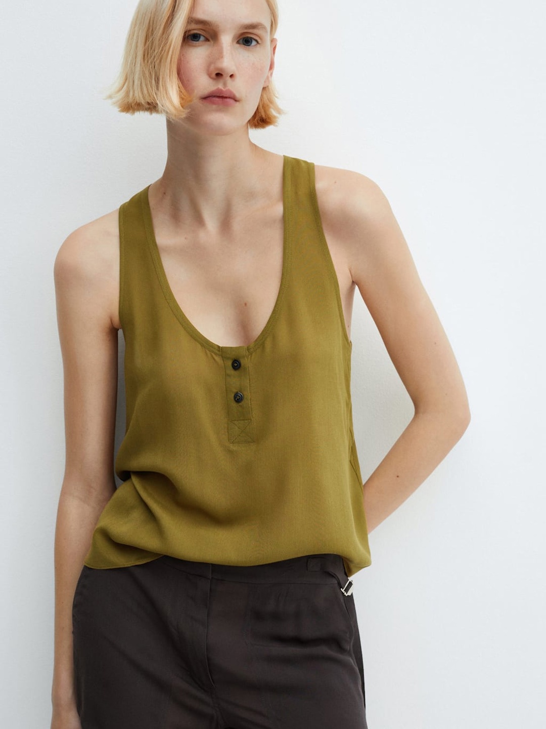 

MANGO Scoop Neck Tank Top, Mustard